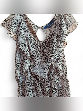 Miley Cyrus & Max Azria Black and Grey Leopard Ruffle Blouse